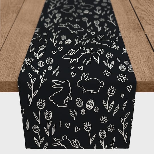 Chalk Easter Bunny Pattern Runner 2 16" x 90" Cotton Twill Runner